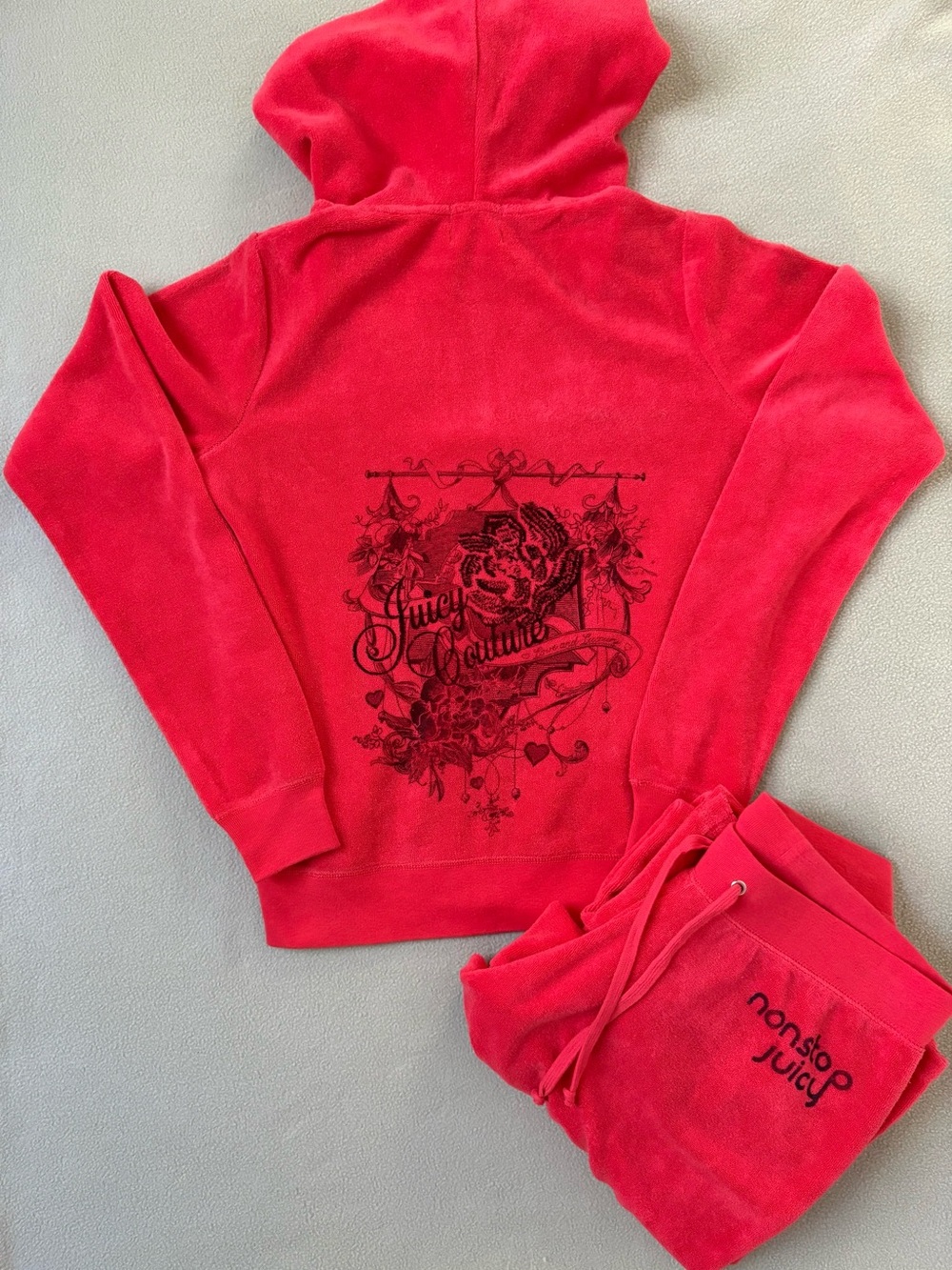 Vtg. Juicy Couture Y2K Red Terry Tracksuit Set USA Made Capri Pants Small NWT